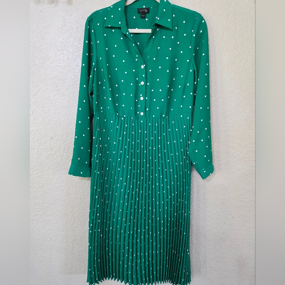 J Jill Green Polka Dot Pleated Dress - Picture 2 of 7